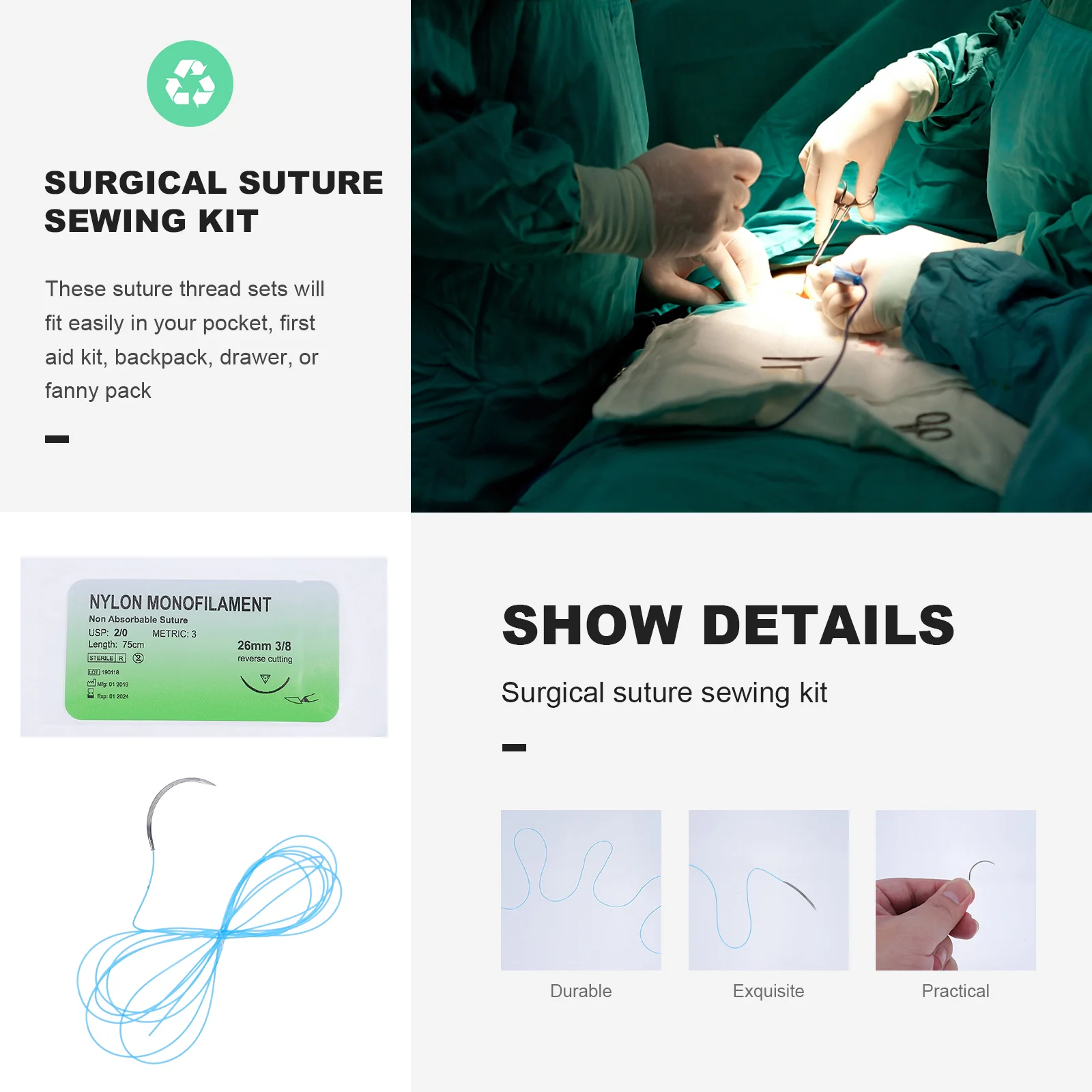 12 Pcs Suture Needle Thread Threads Practice Equipment Monofilament Kit Suite Device Suturing