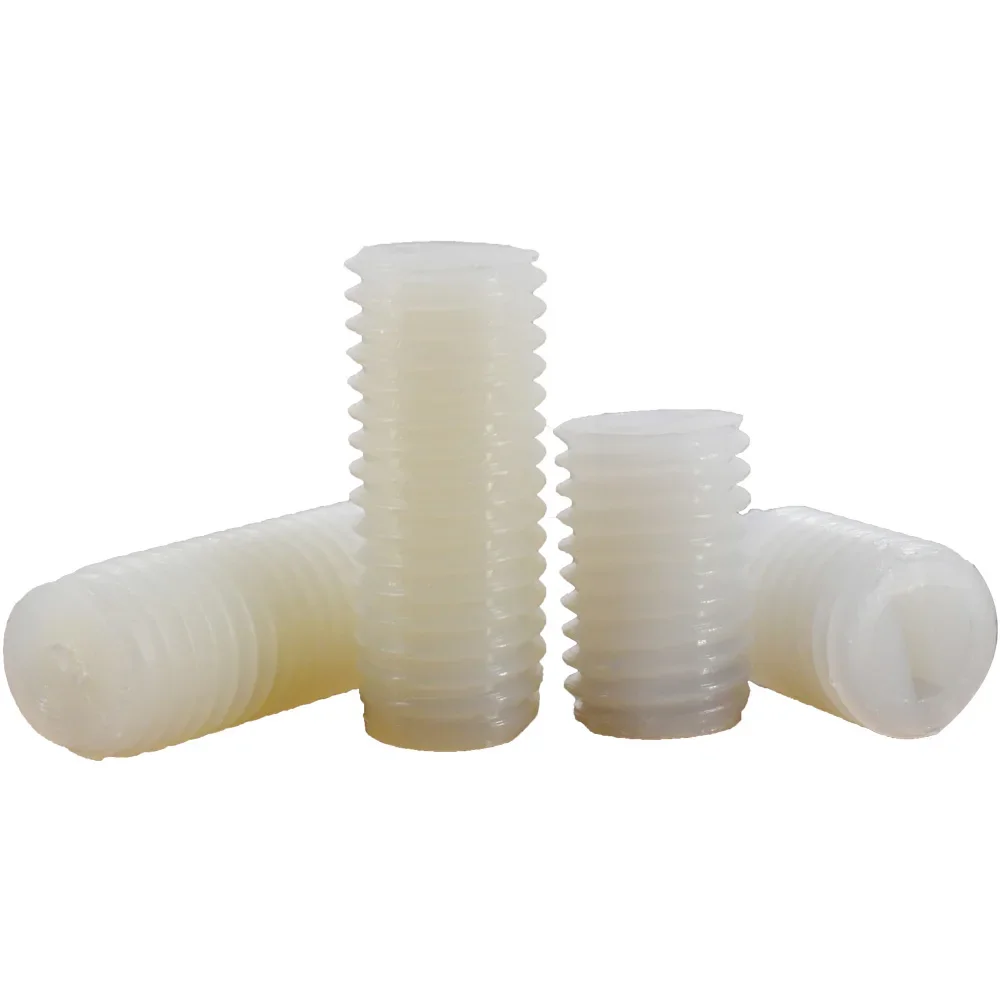 Nylon Slotted Set Grub Bolt White M3 M4 M5 M6 M8 M10 M12 Insulated Slotted Flat Point End No Head Headless Grub Bolts Set Screws