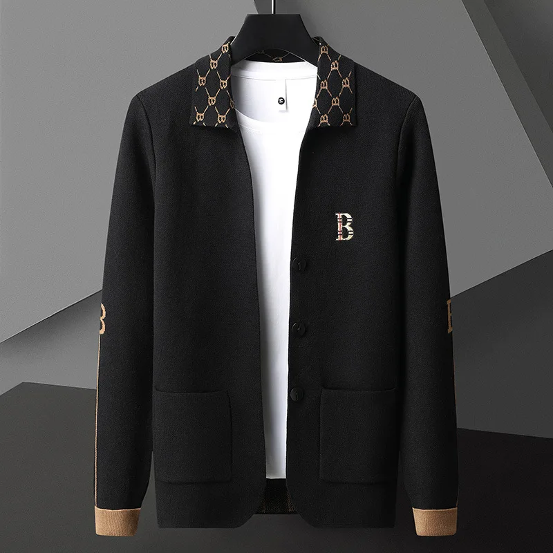 

Men's latest model cardigan long-sleeved jacquard pattern casual sweater knit cardigan Plus size