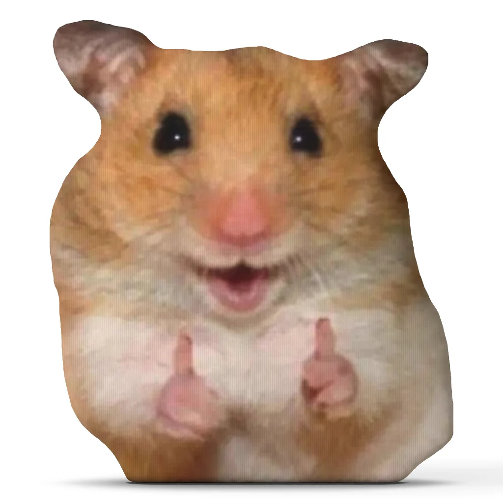Happy Hamster Meme Shaped Throw Pillow Funny Thumbs Up Cushion Stuffed Plush Soft Home Sofa Decor Gift for Animal Meme Fans