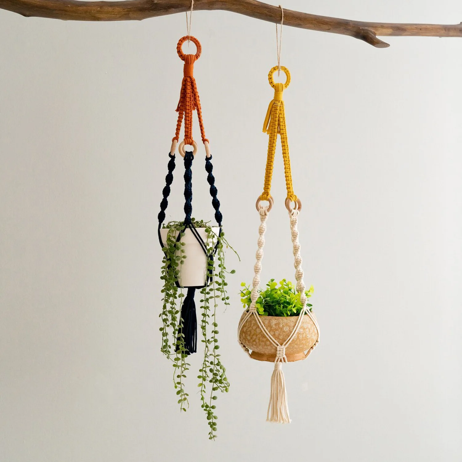 Cotton Rope Handwoven Net Pocket Plant Hanging Basket Creative Decor For Garden Flower Pot