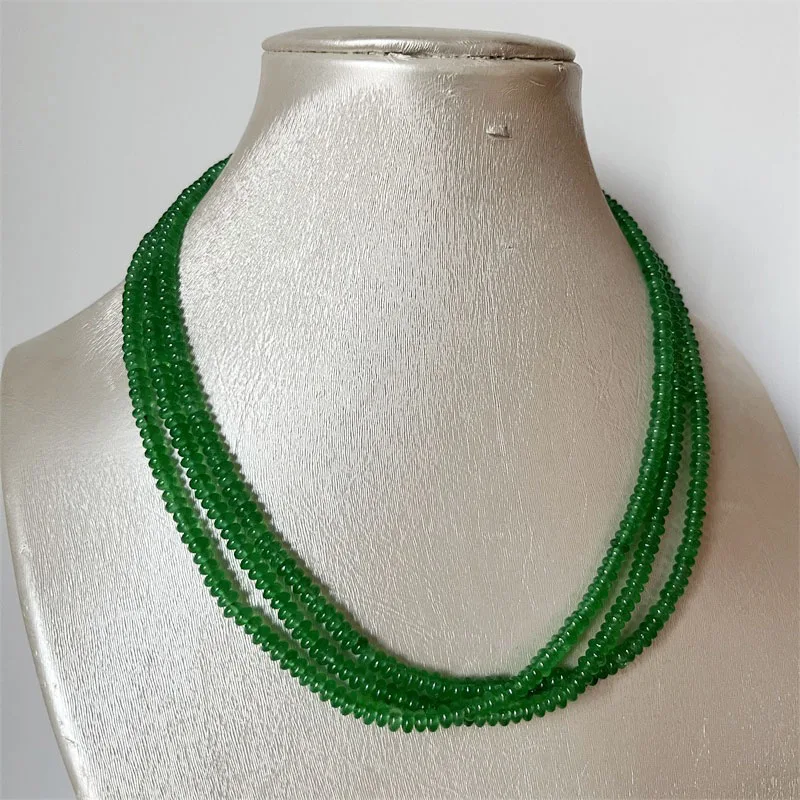 2*4MM Oval Emerald Green Color Jade Natural Stone Necklace Vintage Jewelry Noble Elegant Exquisite Beaded Chain Choker Collier