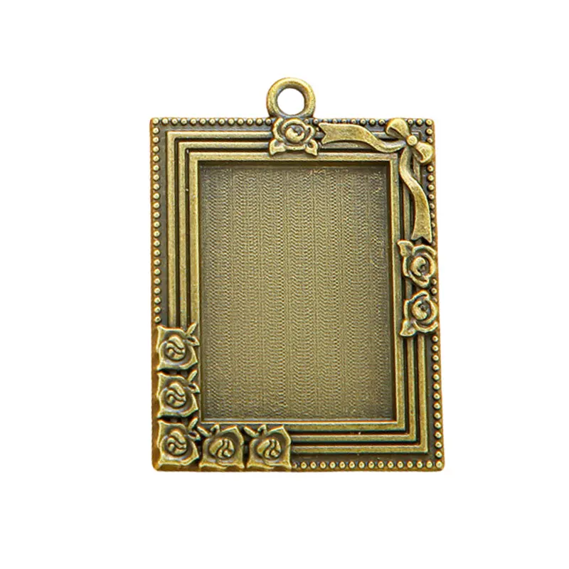 5 sztuk/partia 18x25mm prostokąt Cabochon podstawy Vintage ramka na zdjęcia kształt wisiorek taca rzeźba kwiaty ramki akcesoria do wyrobu biżuterii — zdjęcie 2