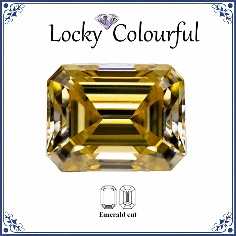 

Moissanite Lemon Yellow Color Emerald Cut Charms Beads VVS1 for DIY Jewelry Making Bracelet Rings Materials with GRA Certificate