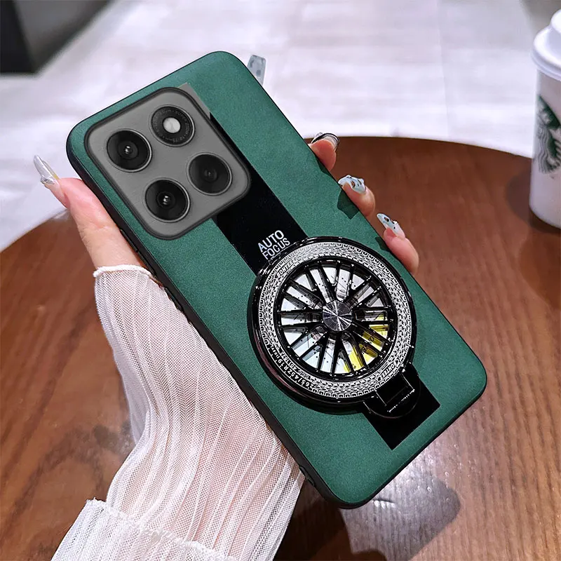 Funda لموتورولا موتو G100 حافظة جيروسكوب قوس فاخر حامل مغناطيسي شبكي بولي PU غطاء جلد الغنم غطاء سيليكون