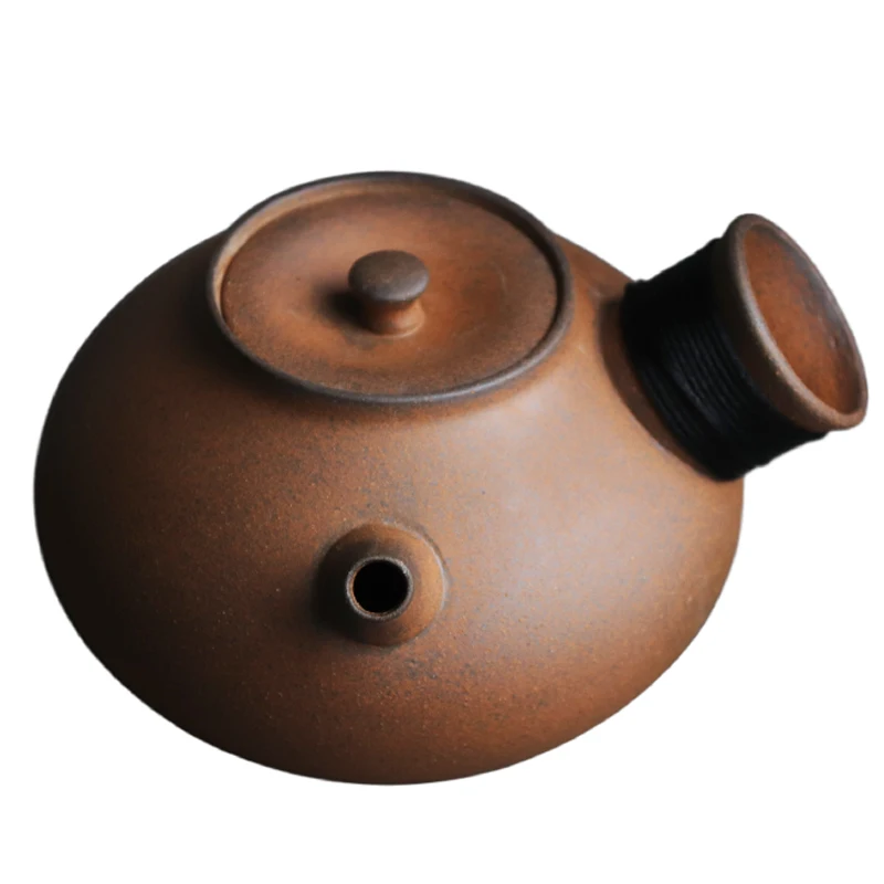 Imagem -05 - Handmade Tea Brewing Pot Bule com Alça Lateral Chaleira Esculpida Material Cerâmico Áspero Vintage Bule para Café e Vinho Chinês Mina de Rocha Argila