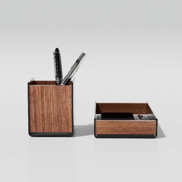 Wholesale Fctory Price Environmentally Portable Folding Creative Multifunctional Wooden Walnut Pen Holder Storage Box