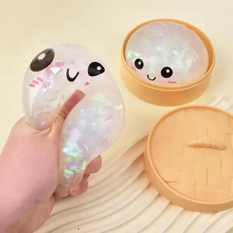 Glitzernde Dumpling Squishies Spielzeug-Box Bun Baozi Dumpling Mystery Box Bunte Lebensmittel-Squishies Sensorisches Fidget-Spielzeug Anti-Stress Quetschbälle