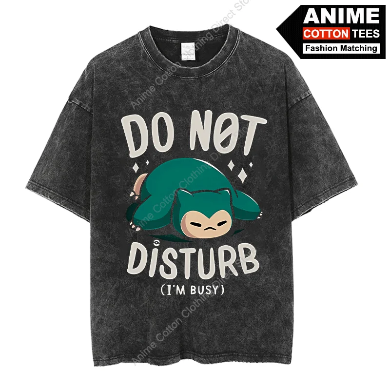 

Snorlax Big Sloth Bear Who Loves To Sleep - DO NOT DISTUB Print T-shirt Cotton Washed Vintage Casual Unisex Oversized Loose Tees