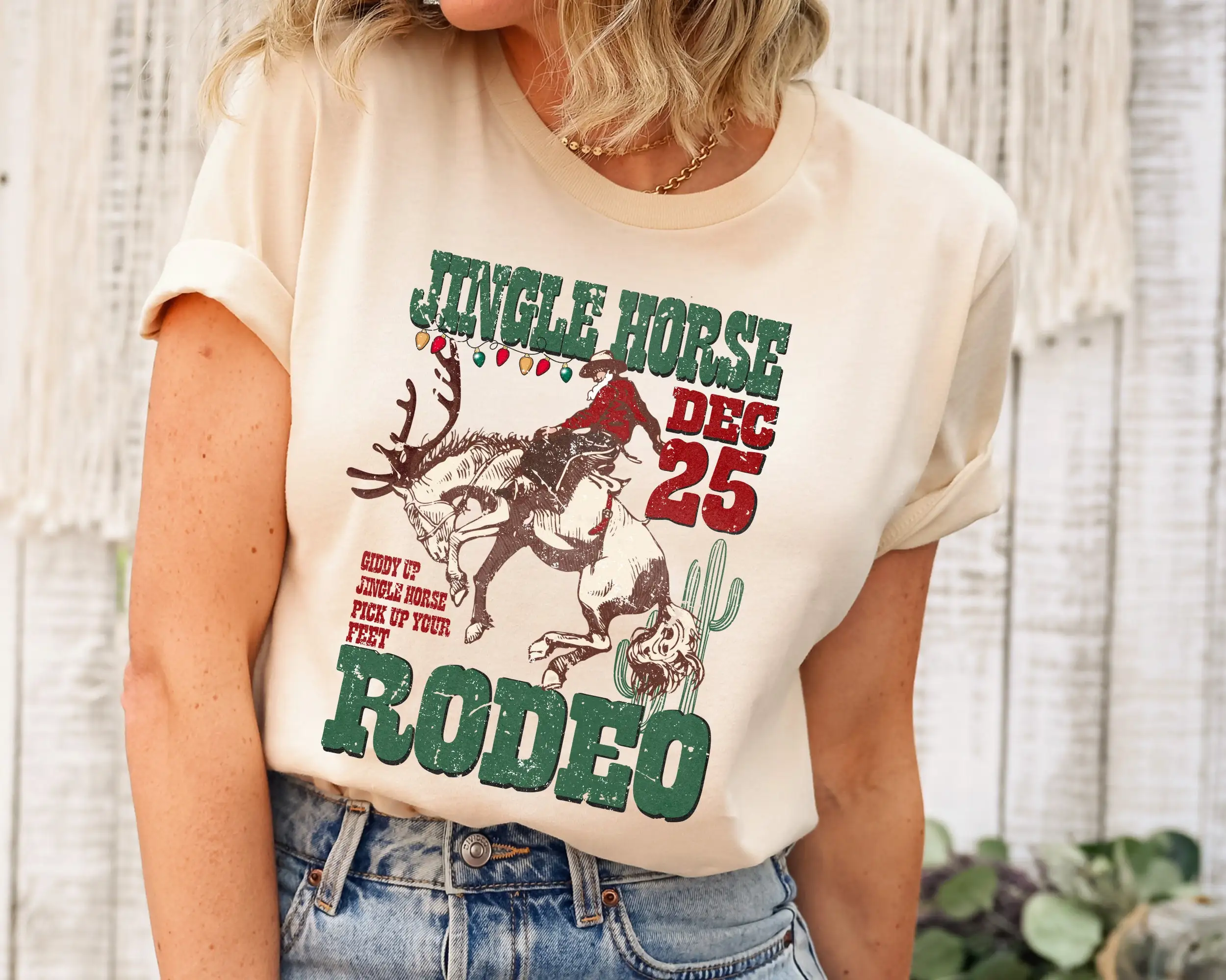 

Футболка Jingle Horse Rodeo, ковбойский рождественский подарок в стиле вестерн, винтажный