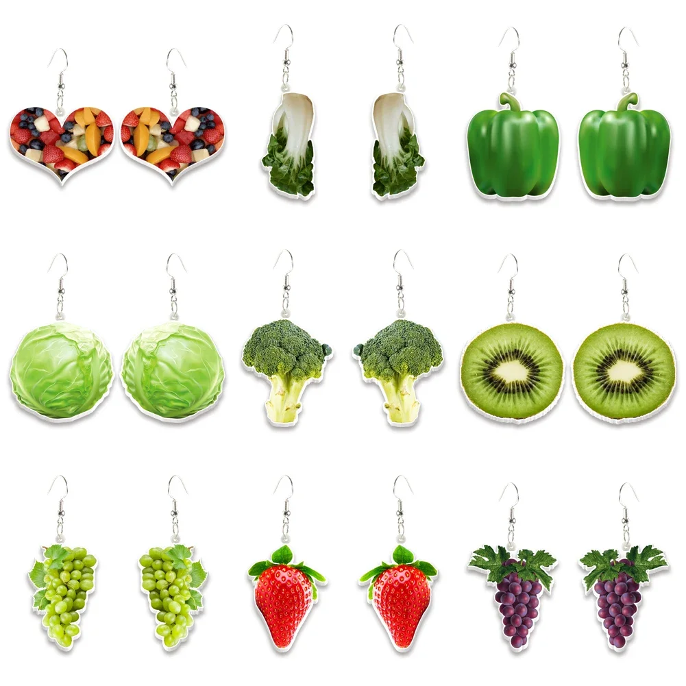 

Woman ear ornament Green vegetable pattern Printing Dangle Earrings