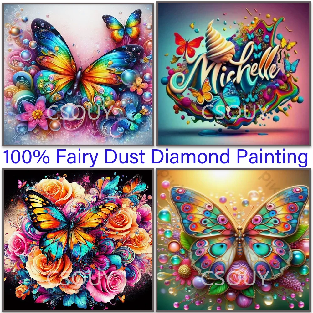 

Butterfly Flowers 100% Fairy Dust Square Drill Full Diy Diamond Painting Cross Stitch Crystal Embroidery Mosaic Decor Needlewor