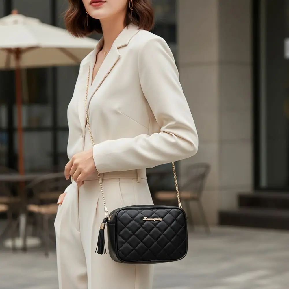 جديد أسود تذكاري أسود حقائب كروسبودي شرابة خفيفة الوزن حقيبة ساعي بو حقيبة كتف جلدية للجناث والحداد