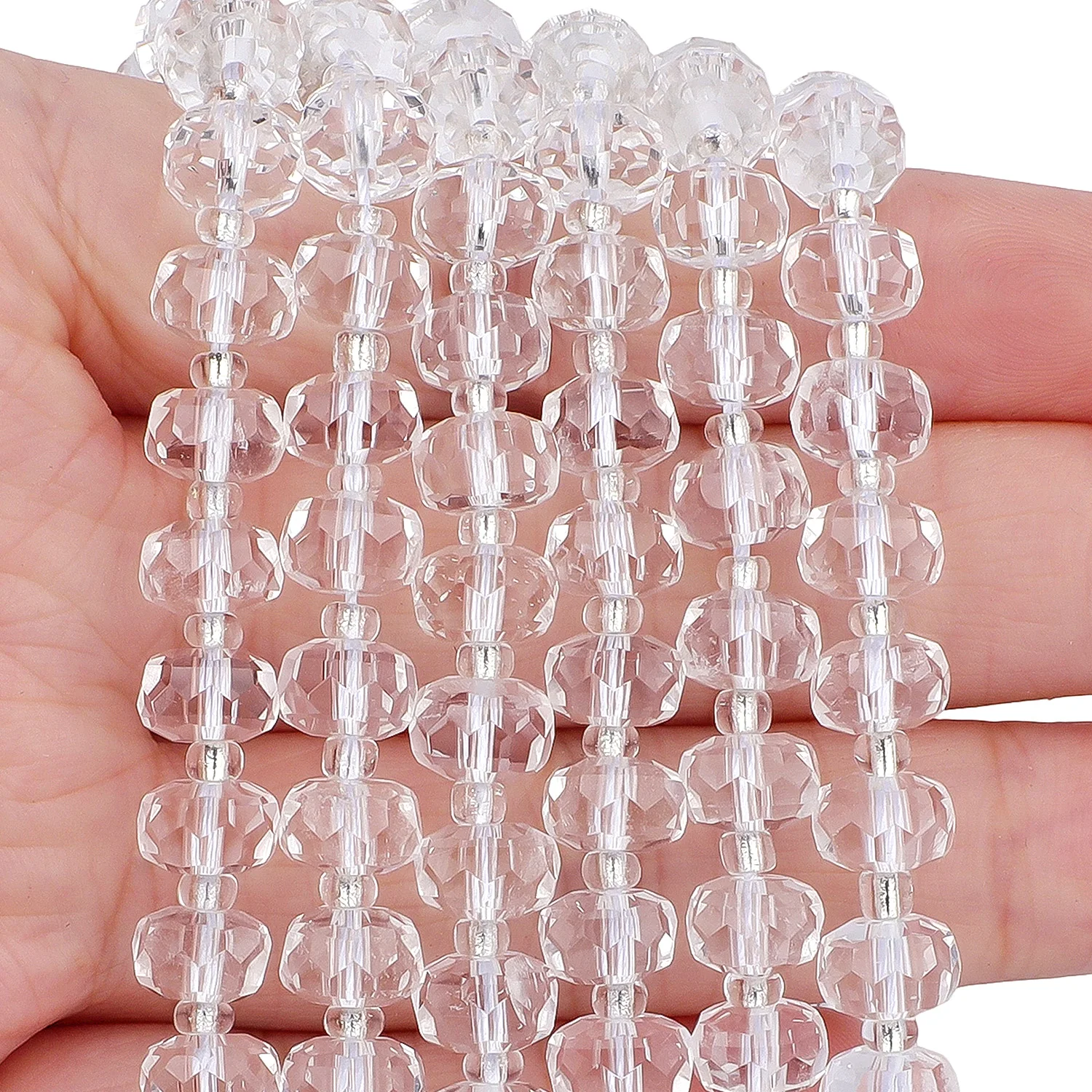 8x6mm AAA Natural White Quartz Gems Beads Faceted Rondelle Loose Beads for Jewelry Making Diy Beading Accessories