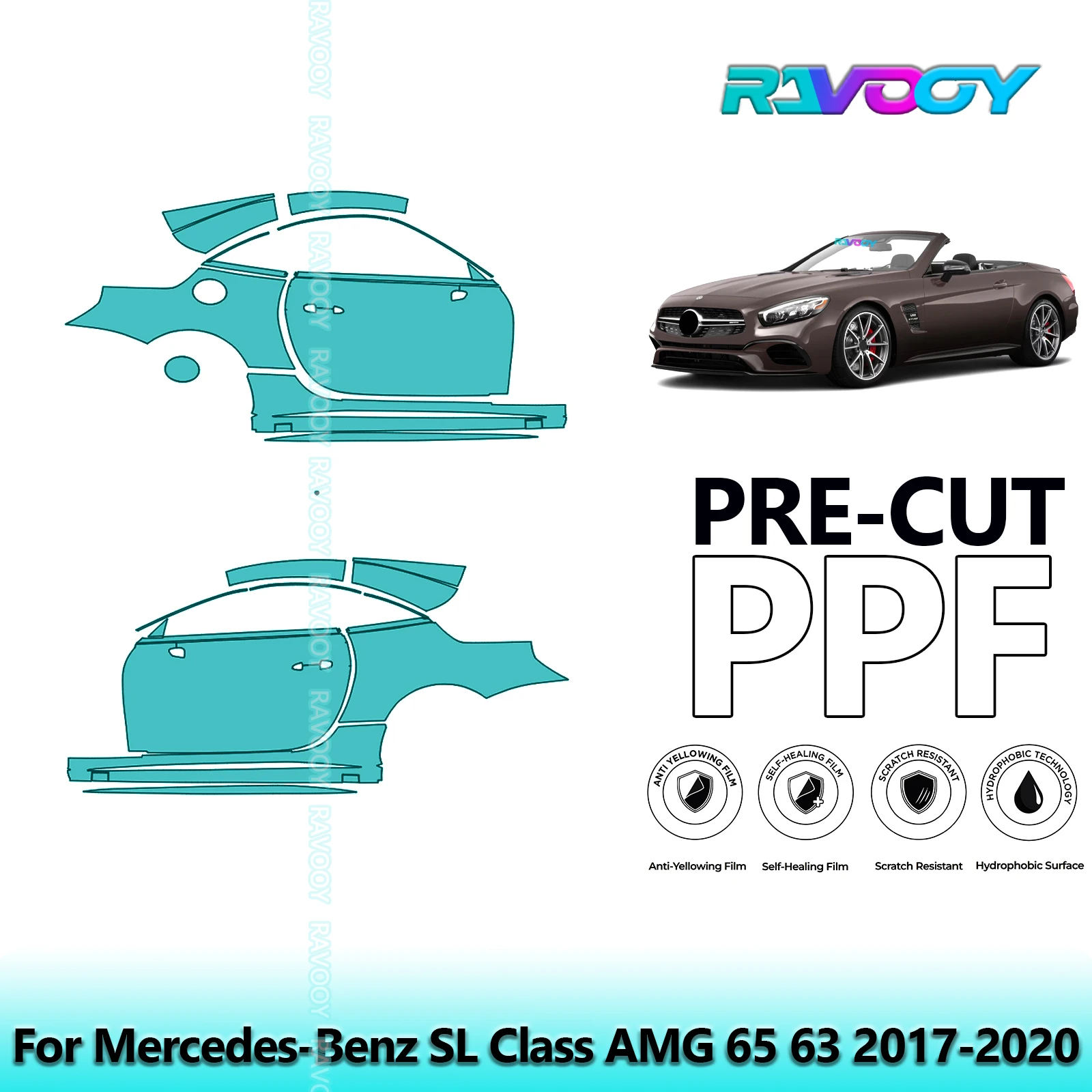 

For Mercedes-Benz SL Class AMG 65 63 2017-2020 8.5mil Pre-Cut PPF Door & A/B Pillar Kit TPU Paint Protection Film Set