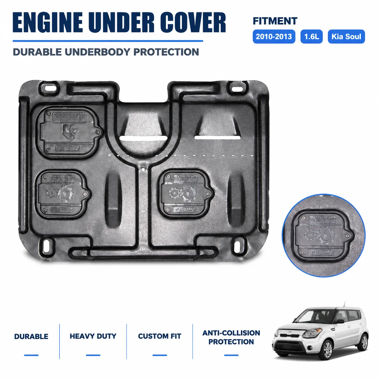 2010-2013 1.6L Engine Guard For Kia Soul Underbody Protection Anti Collision Design Custom Fit Heavy Duty Road Debris Defense