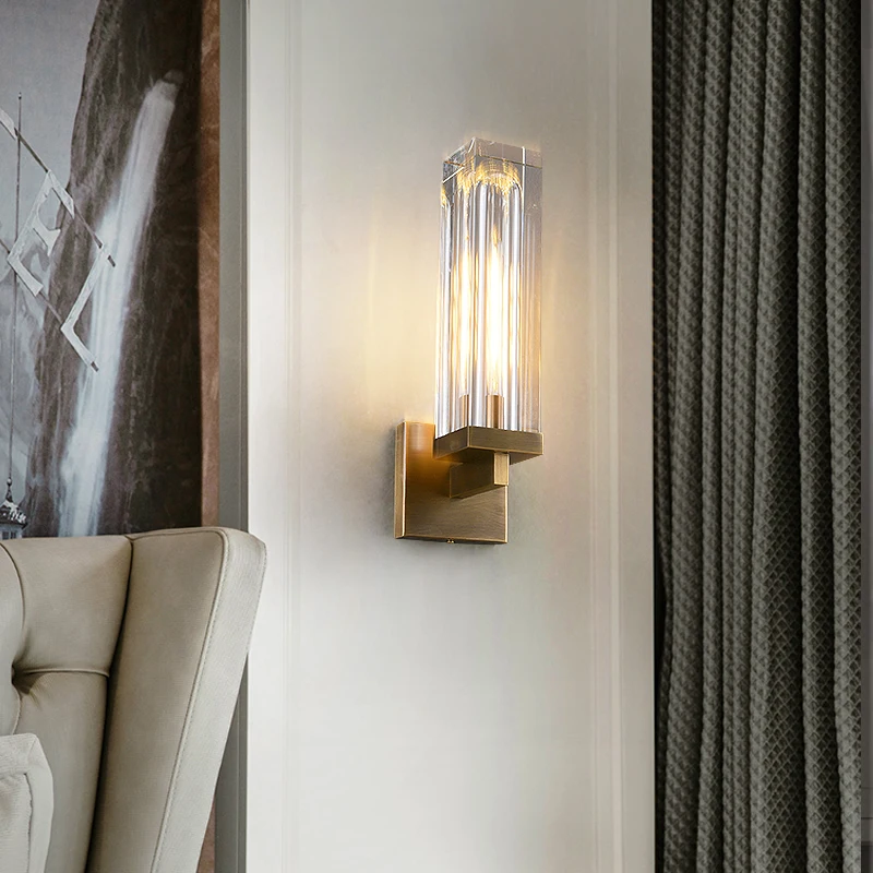 

French style brass crystal wall lamp，vintage room bedside lamp，living room villa apartment wall decorate led lamp