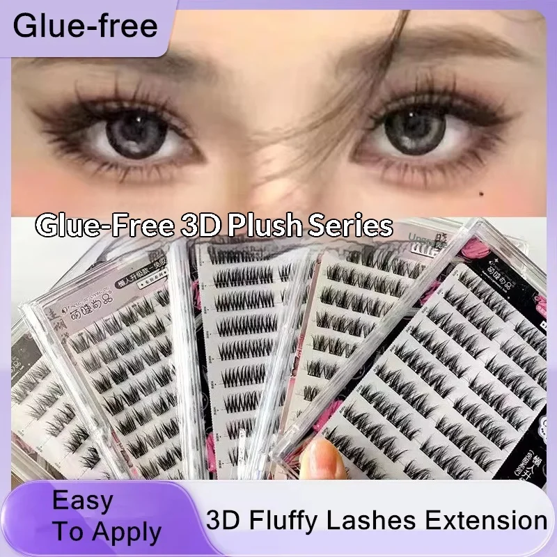 Image of Kleberfreie Selbstklebende Falsche Wimpern Voluminös Flauschig Dick Natürlich Gewellt Flügelig Augenvergrößernd Manga-Augen