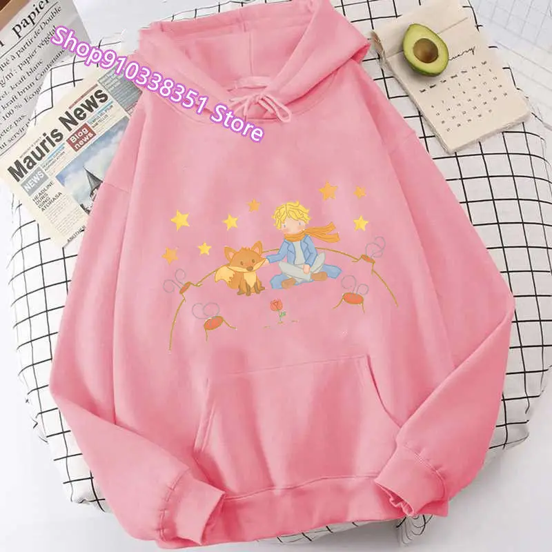 Cartoon The Little Prince and the Fox Anime Hoodie Manga Hoodies Women Kawaii Pullover Sweatshirts Aesthetic Clothes Korean Top