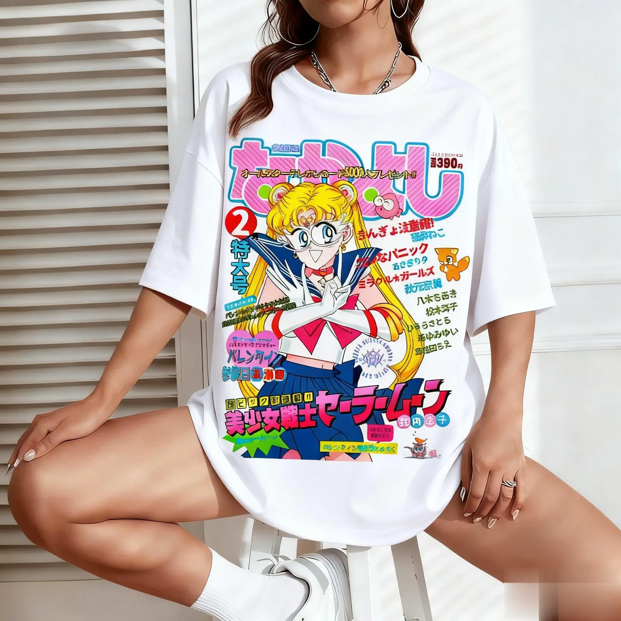 Sailor Moon Grafische T-shirt Vrouwen Mannen Anime Print Korte Mouw Tee Oversized Casual Streetwear Zomer Mode Y2k Kleding Kawaii