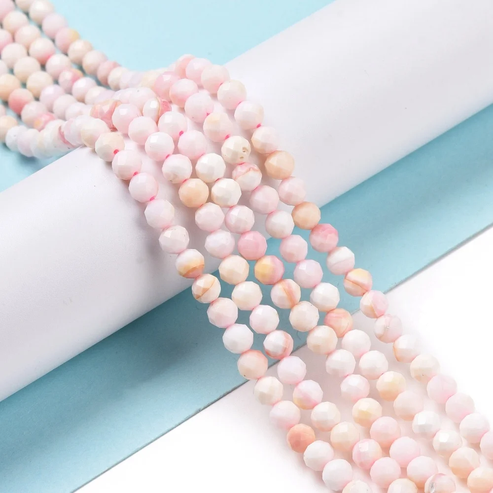5 Strands Natural Shell Beads 3mm 4mm Pink Faceted Round Loose Seashell Pearls Bead for Jewelry DIY Necklace Bracelet Charm Bead