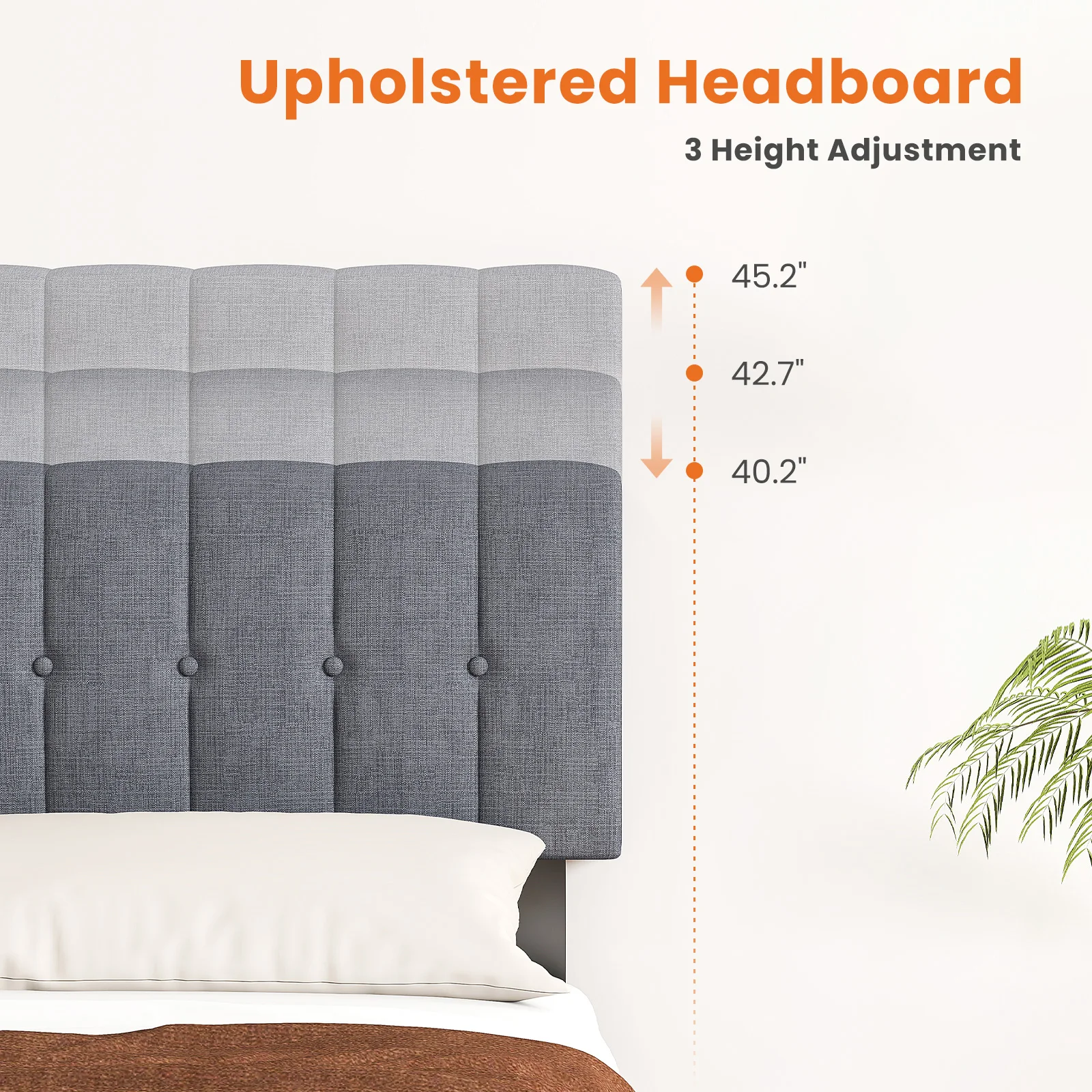 MCQ Basic Fabric Upholstered Bed Frame Platform Bed with Headboard 530LBS Sturdy Wooden Slats Support Easy Assembly Noise Free image 6