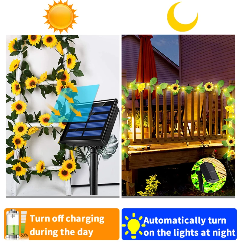 Chrysanthemum Solar Lights Hanging Vine Garland Lights For Home Garden Christmas Thanksgiving Wedding Party Decorations 2022