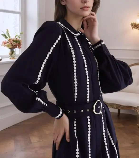 

Women's Windbreaker Fashion Waist Cinched Dresses Temperament Commuting Female Casual Long Sleeve Metal Shirt Dress