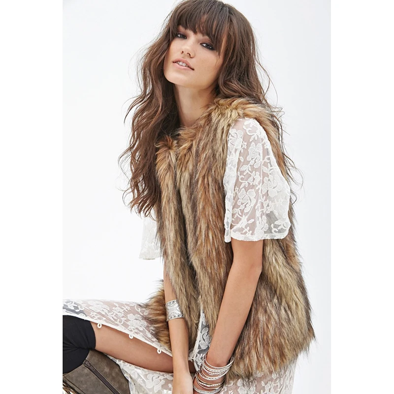 Women Fluffy Jacket Sleeveless Vest Short Faux-Fox Fur Coats Korea V Neck Casual Black Outwear Female Thick Warm Plush Overcoat