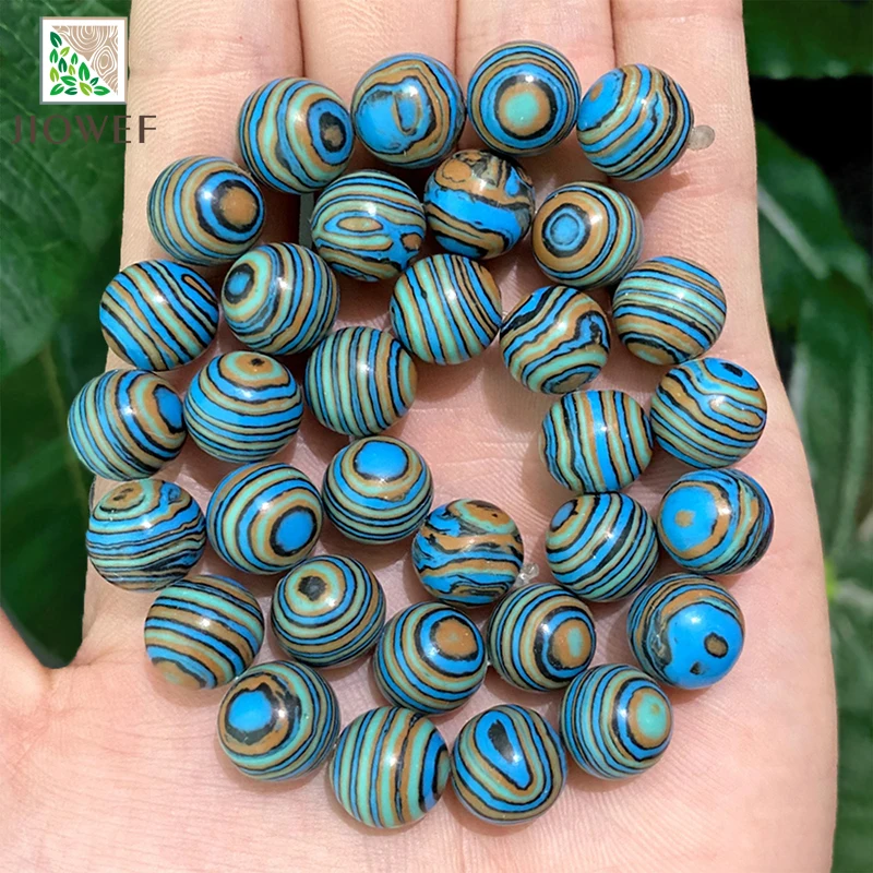 Blue Lace Malachite Stone Loose Round Spacer Beads DIY Bracelet Earrings for Fashion Jewelry Making 15\