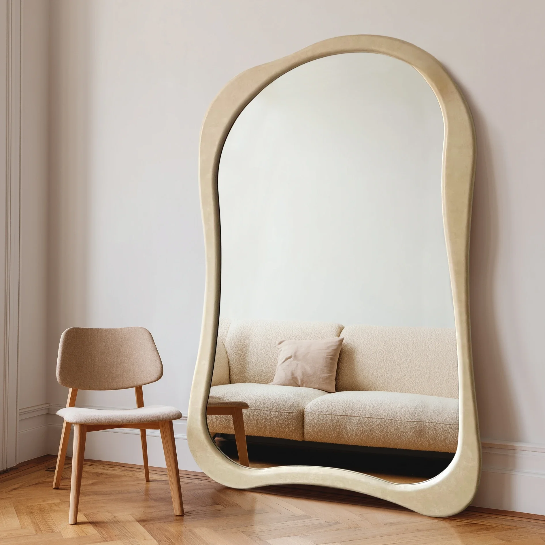 French Large Irregular Wave Mirror | Wooden Framed Mirrors for Bedrooms and Hotels view 2