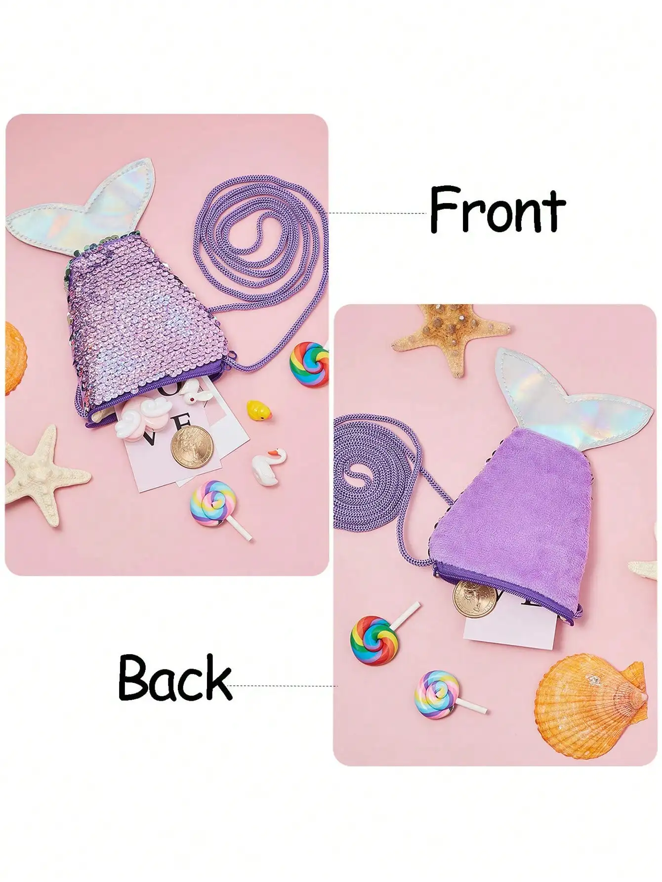 1pc- Mermaid Tail Coin Purse Sequin Crossbody Bag Coin Purse Little Girl Mermaid Spring Party Birthday Gift