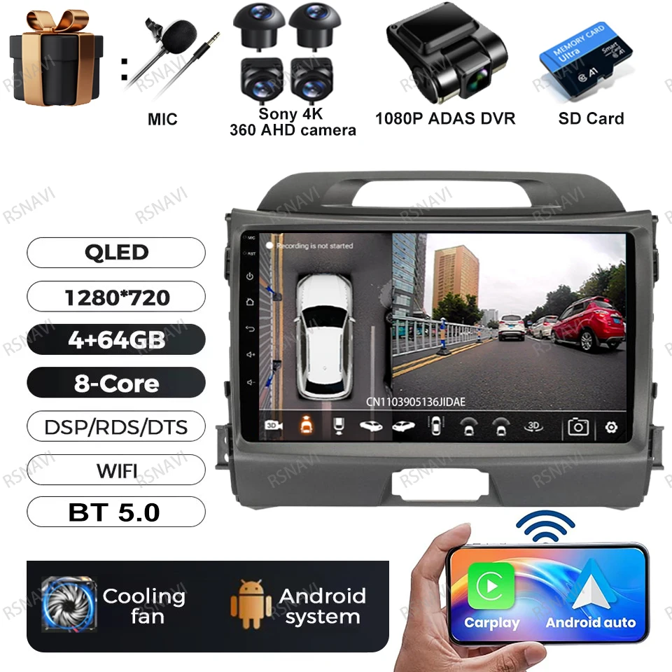 Autoradio Android 15 Voor KIA Sportage 2010 2011 2012 2013 2014 2015 2016 5G WIFI Qualcomm Navigatie DSP Stereo multimedia GPS - afbeelding 1