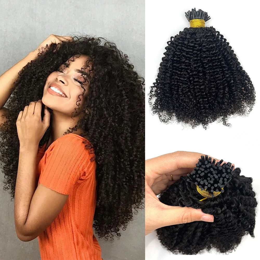 Afro Kinky Curly I Tip Human Hair Extensions I Tips Microlinks Virgin Mongolian Remy Hair Natural Color For  Black Women