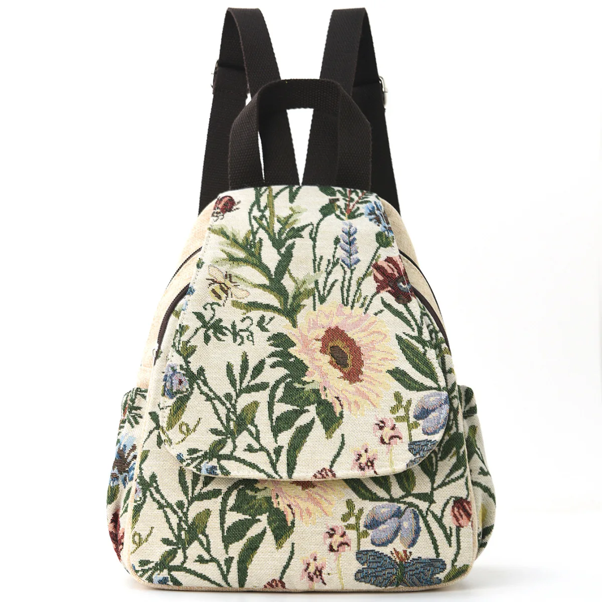 

Striped corduroy women's small backpack with sunflower flower pattern, outdoor multi-pocket, portable travel bag