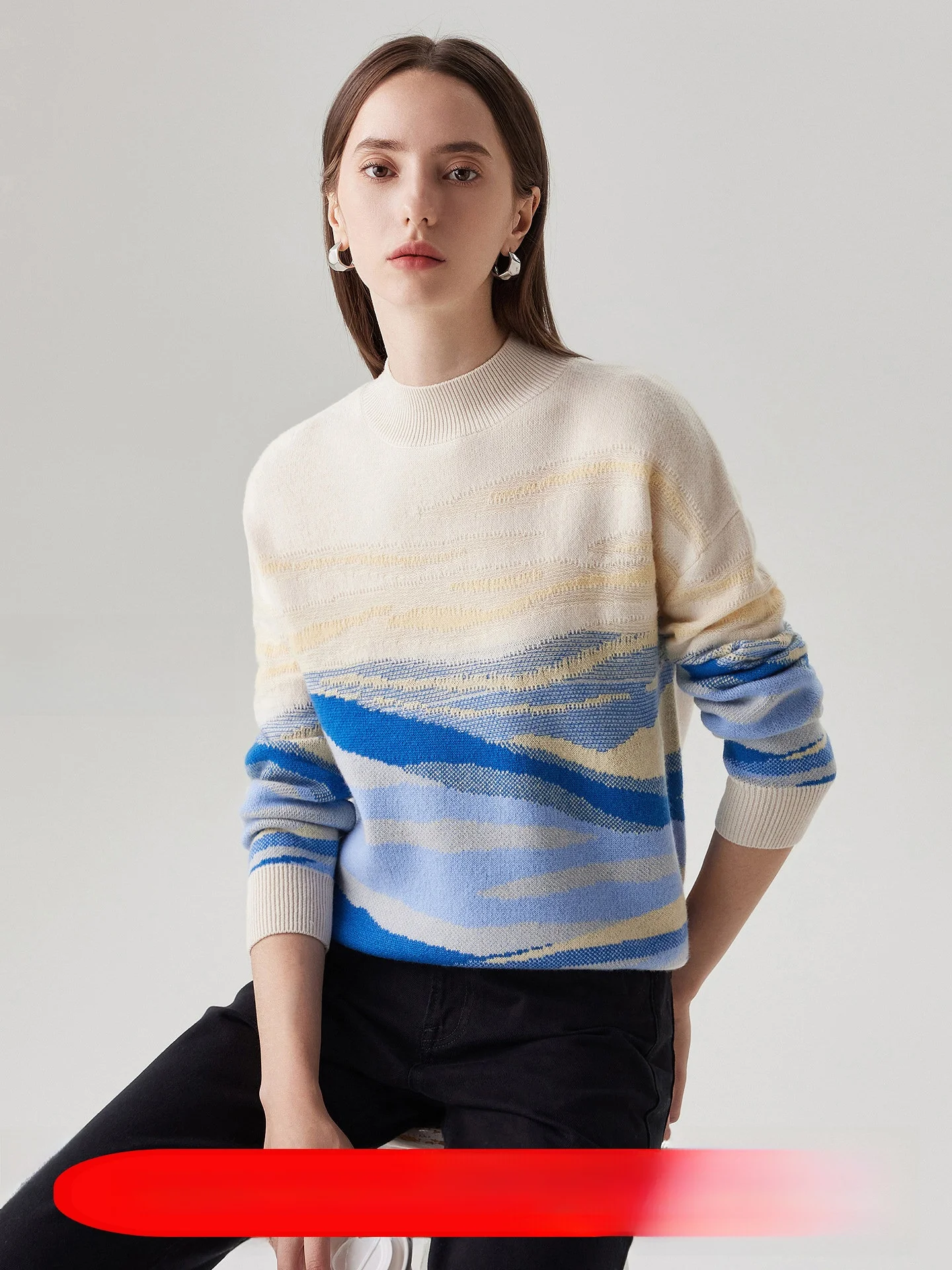 

Женский вязаный шерстяной свитер Zhaojun Autumn Winter Thiened с высоким воротником, повседневный, с художественной вышивкой, прямого кроя...