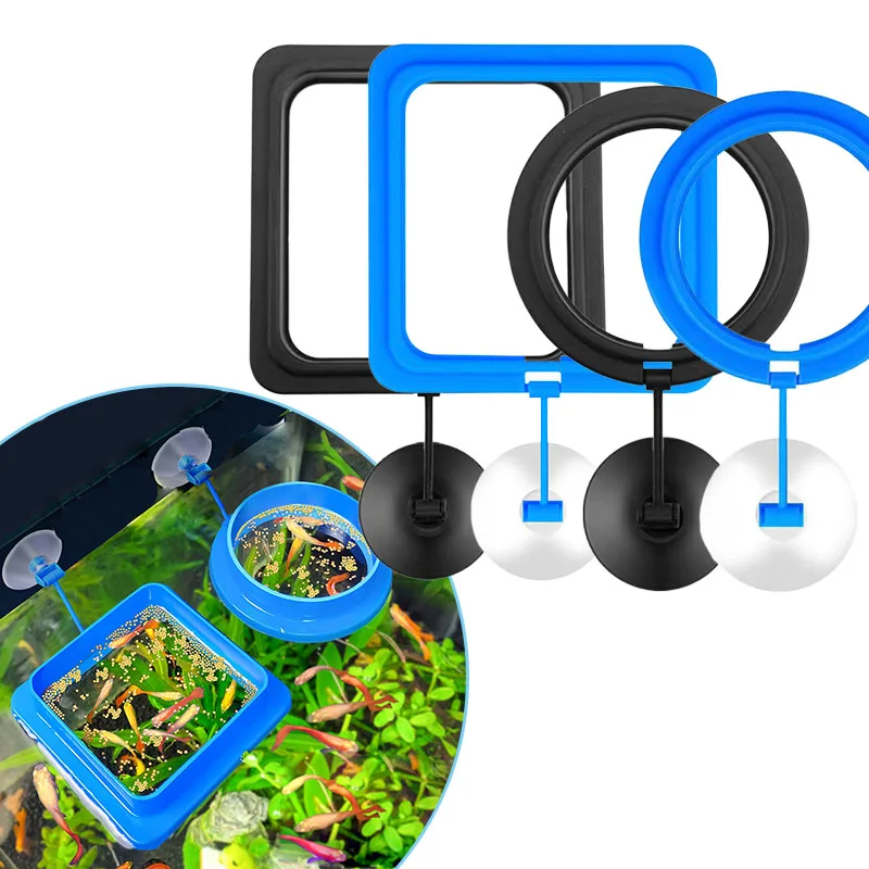 Aquarium Feeding Ring Fish Tank Station Floating Food Tray Feeder Square Circle Accessory Fish Foods Feeder Suction Cup Black