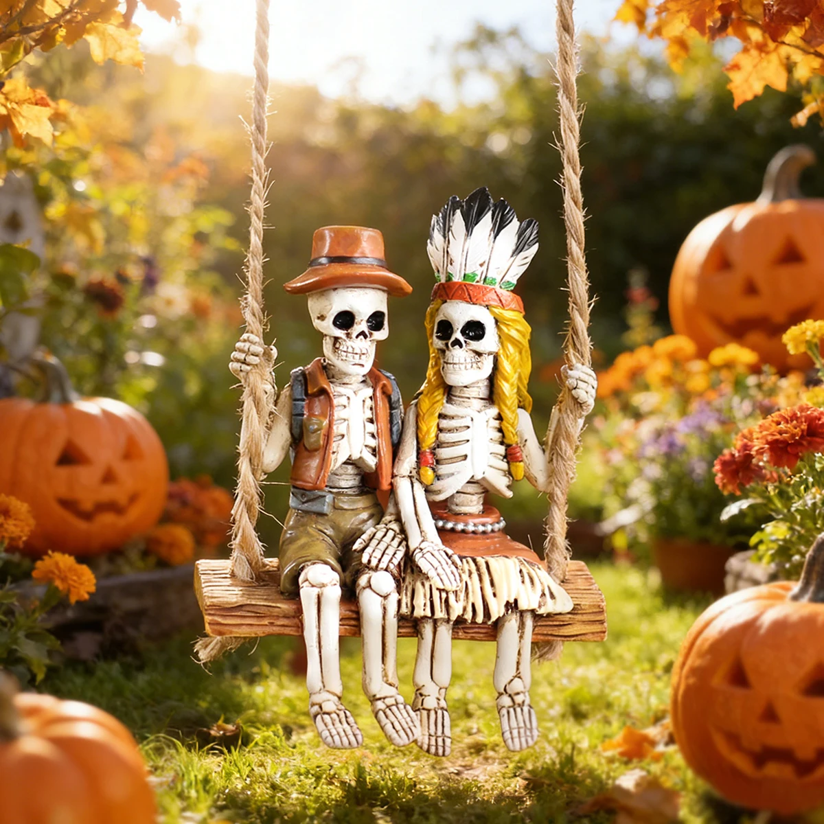 Halloween Native American Skeleton Hanging Ornament, Outdoor Garden Halloween Skeleton Decoration, Spooky Halloween Hanging Deco