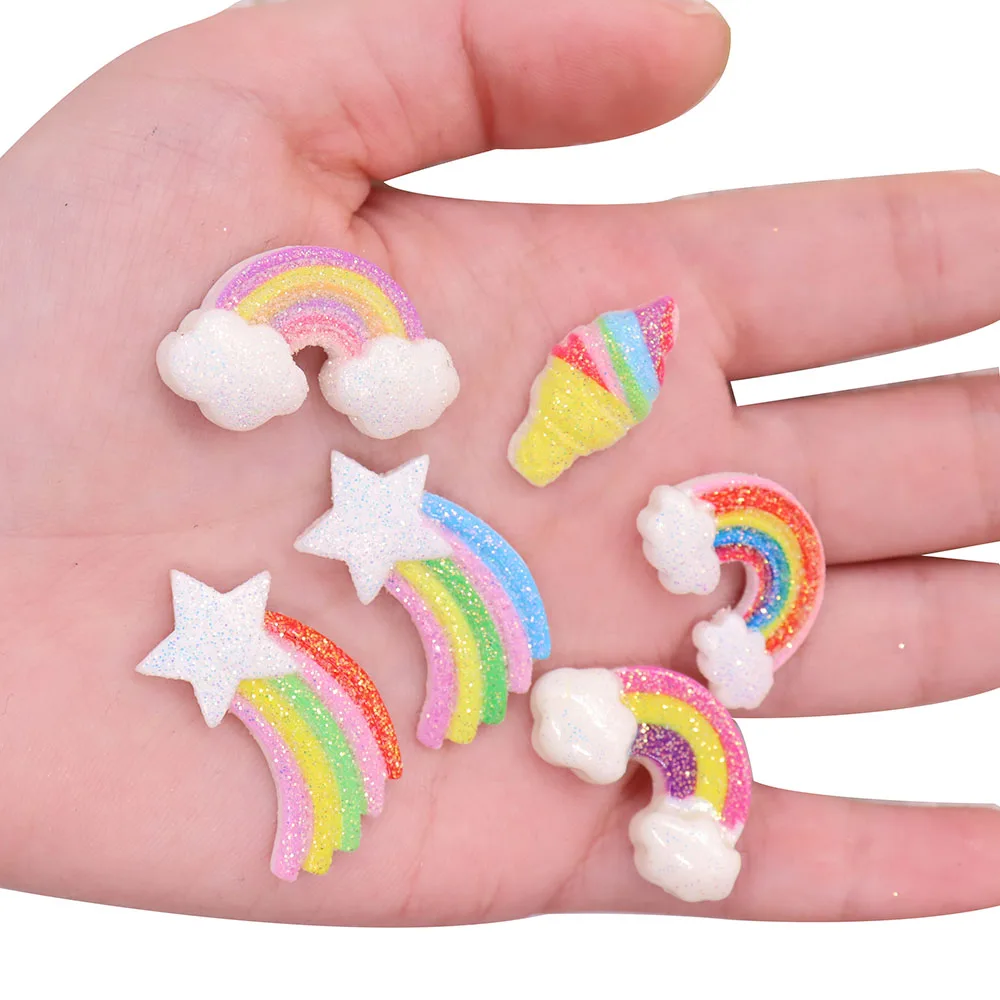 Breloques en Résine à Paillettes Arc-en-ciel, Crème Glacée, Chaussures, Décorations, Trous, Pantoufles, Accessoires, Bracelets, Cadeau de Noël pour Enfant, 1 Pièce, Vente Unique