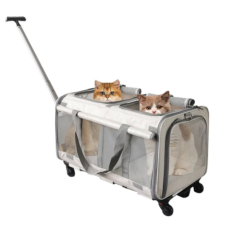 

Breathable Pet Fully Transparent Trolley Case Wheel Rolling Carrier Pet Case