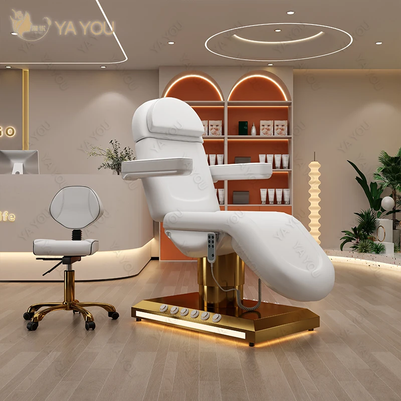 

3-Motor Gold-Plated Beauty Massage Bed With Foot Control Customizable Facial Bed