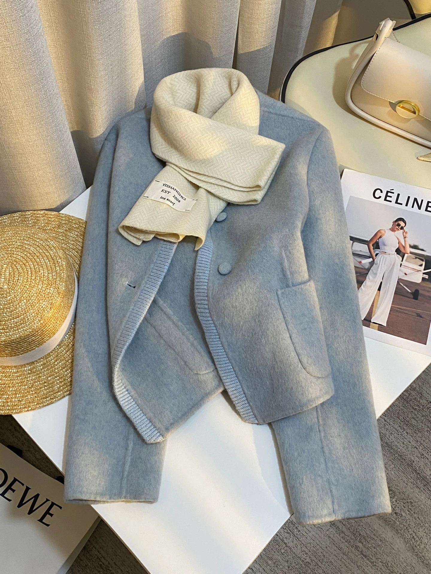 

Blue Double-Sided Camere ort Jaet Women's Faionable Slimming Outerwear Casual Straight-Size Spring Autumn New Sle