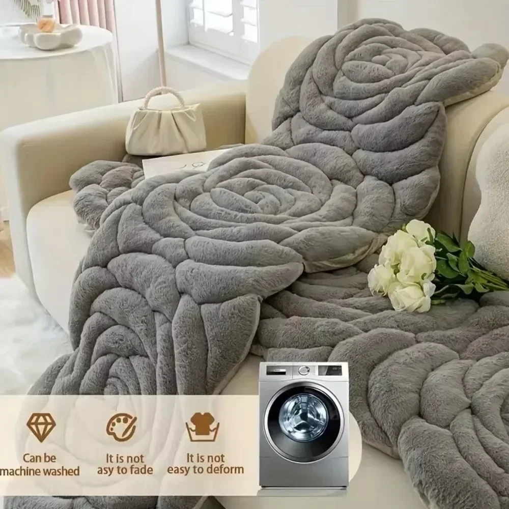Rose Velvet Shaped Sofa Cushion Winter Thickening Non-slip Sitting Cushion Irregular Leather Cover Plush Senior Sense Cushions