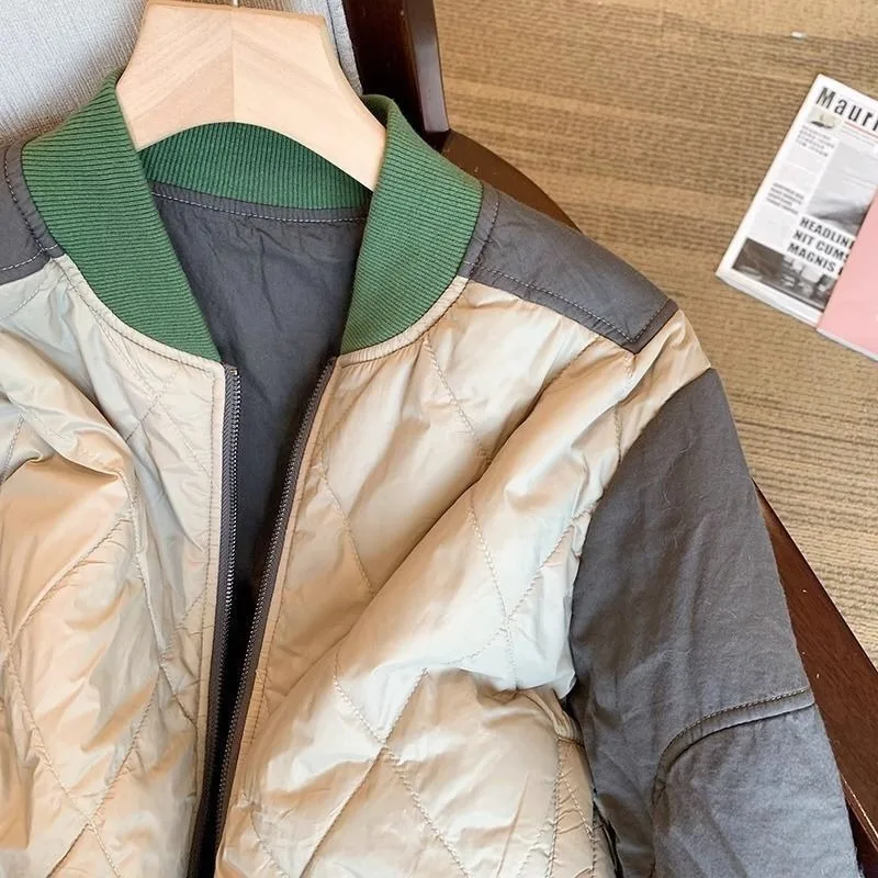 Women's Autumn Winter Tops Coat Splicing Baseball Clothes Cotton Clothes Lingerie Color Crash Leisure Design Fashion Versatile