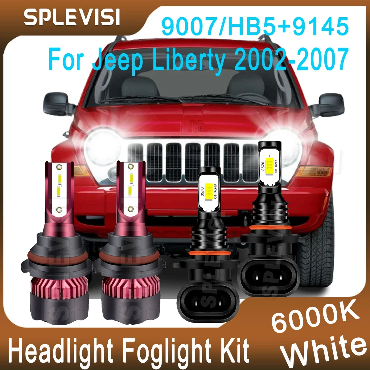 

Car LED Light For Jeep Liberty 2002 2003 2004 2005 2006 2007 LED Headlight Hi Low Beam 9007/HB5 LED Foglamp 9145/H10 Whtie 6000K