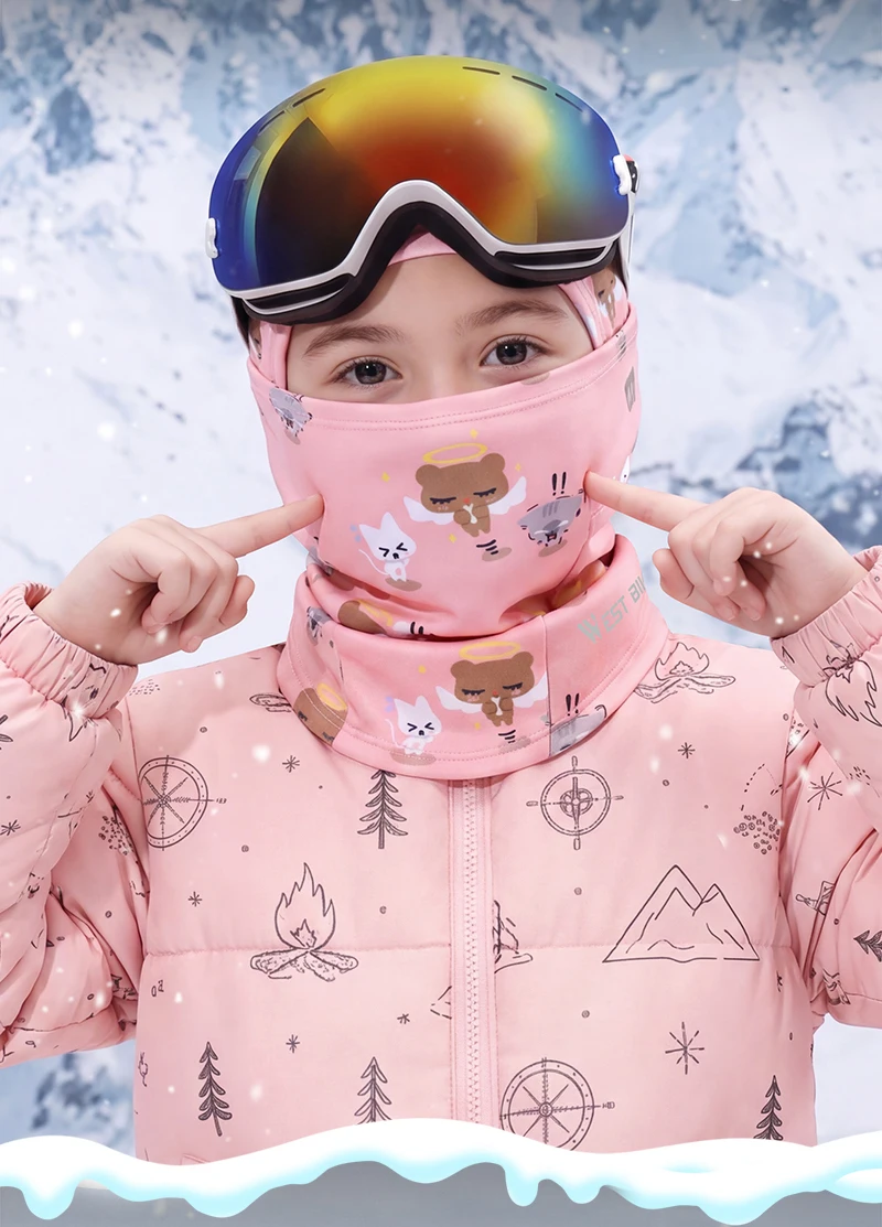 WEST BIKING Jungen Thermo-Balaclava Niedliche Cartoon-Gesichtsmaske Mädchen Winddichter Fleece-Nackenwärmer für Skifahren Radfahren Helmmütze – Detail 14