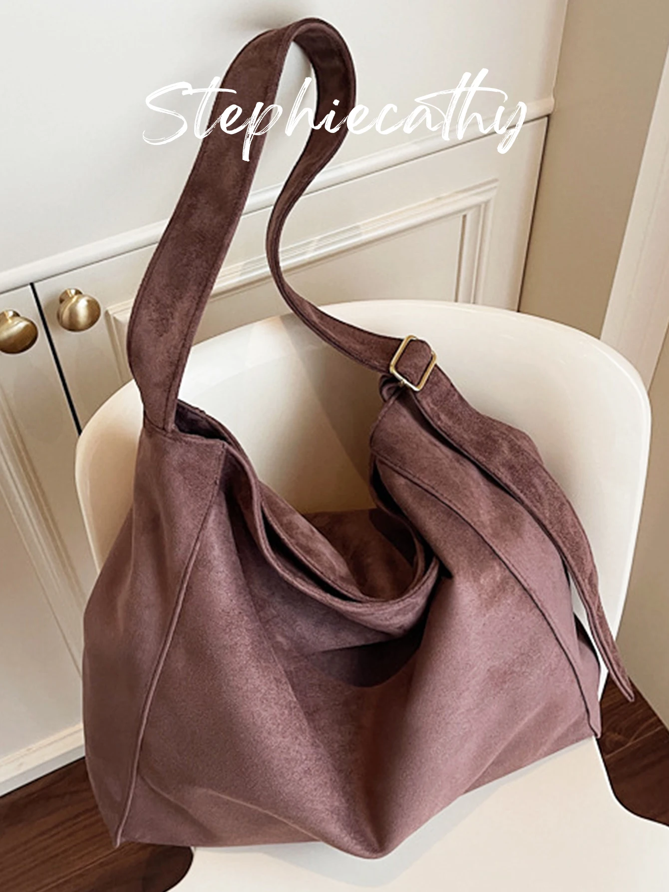 

SC Slouchy Maillard Цветная искусственная замша с застежкой-молнией Большая вместительная регулируемая сумка-хобо на одно ремешке для женщин на каждый день