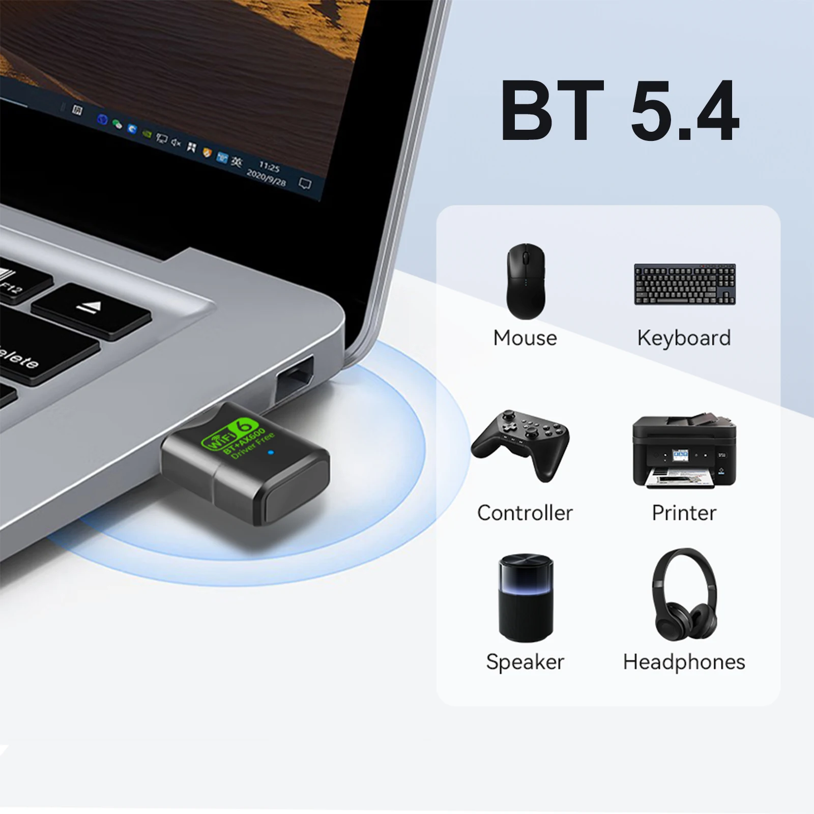 KEBIDUMEI WiFi 6 Adapter USB AX600 Bluetooth 5.4 Karta sieciowa 5GHz 150M BT4.2 Dongle WiFi 2.4G Bezprzewodowy odbiornik dla Win 10/11 — zdjęcie produktu 3