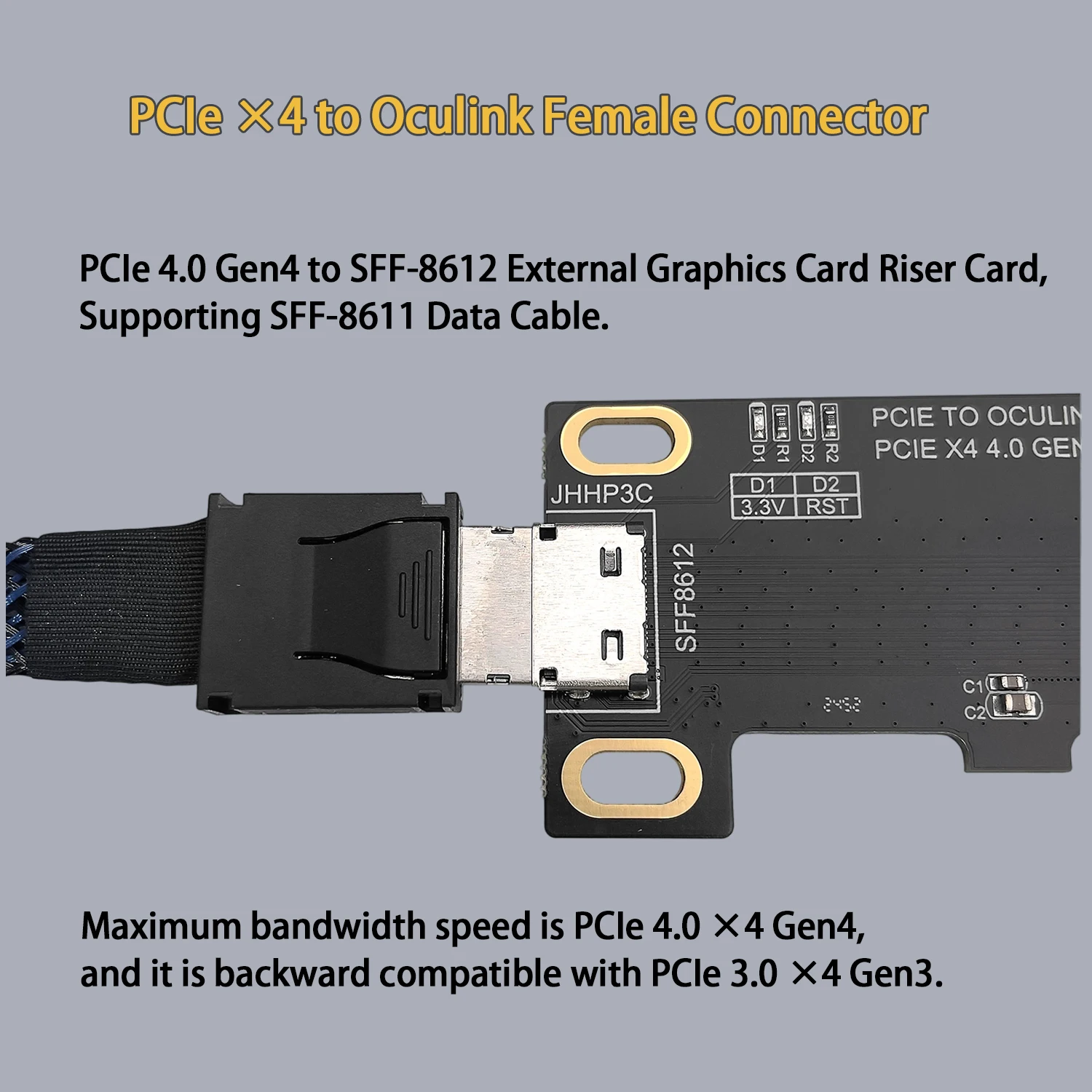 PCIe 4.0 X4 To Oculink  Adapter Card Gen4 To SFF- 8612 8611 Data Cable with Baffles Riser External Graphics Female Connector