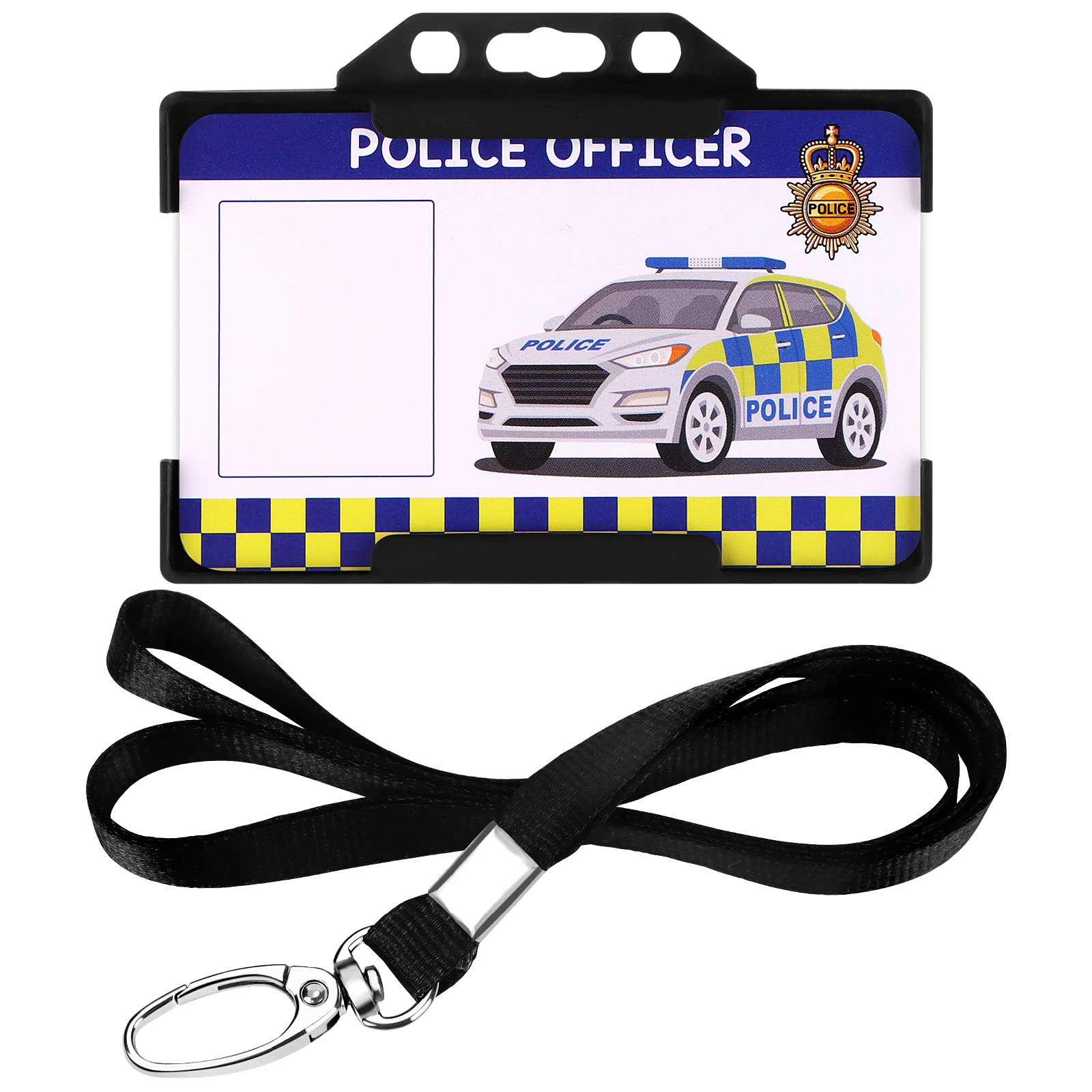 1 Set Police Roleplay For Kids Pretend Play Game Accessories 1 Black Card Holder + 1 Lanyard + 1 Blue Custom Card Costumes